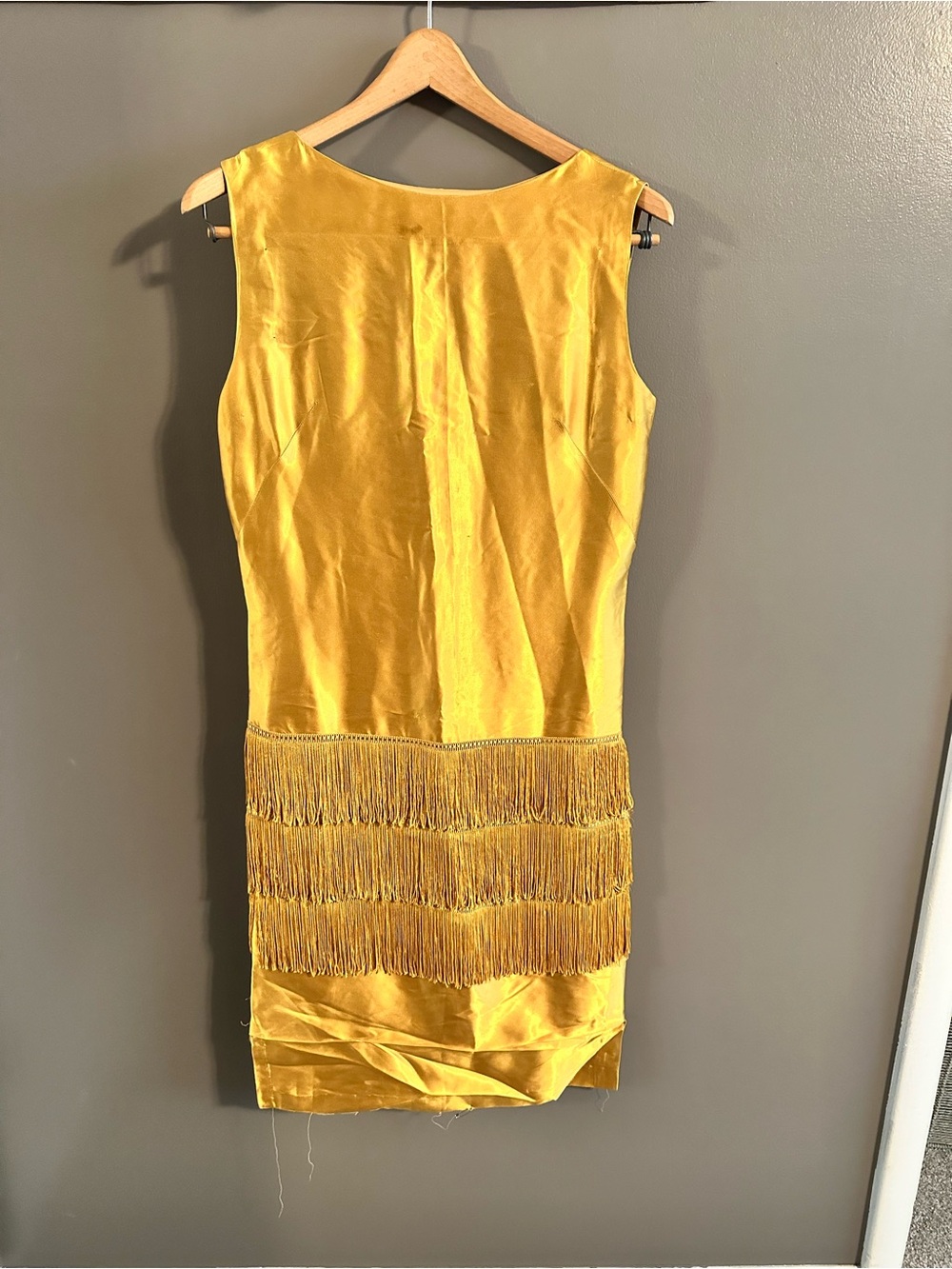 Vintage Gold Satin Fringe Flapper Dress - Women's Sleeveless Dress